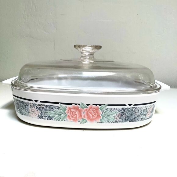 Corning Ware Silk & Roses with A-12-C Lid large - Picture 1 of 5